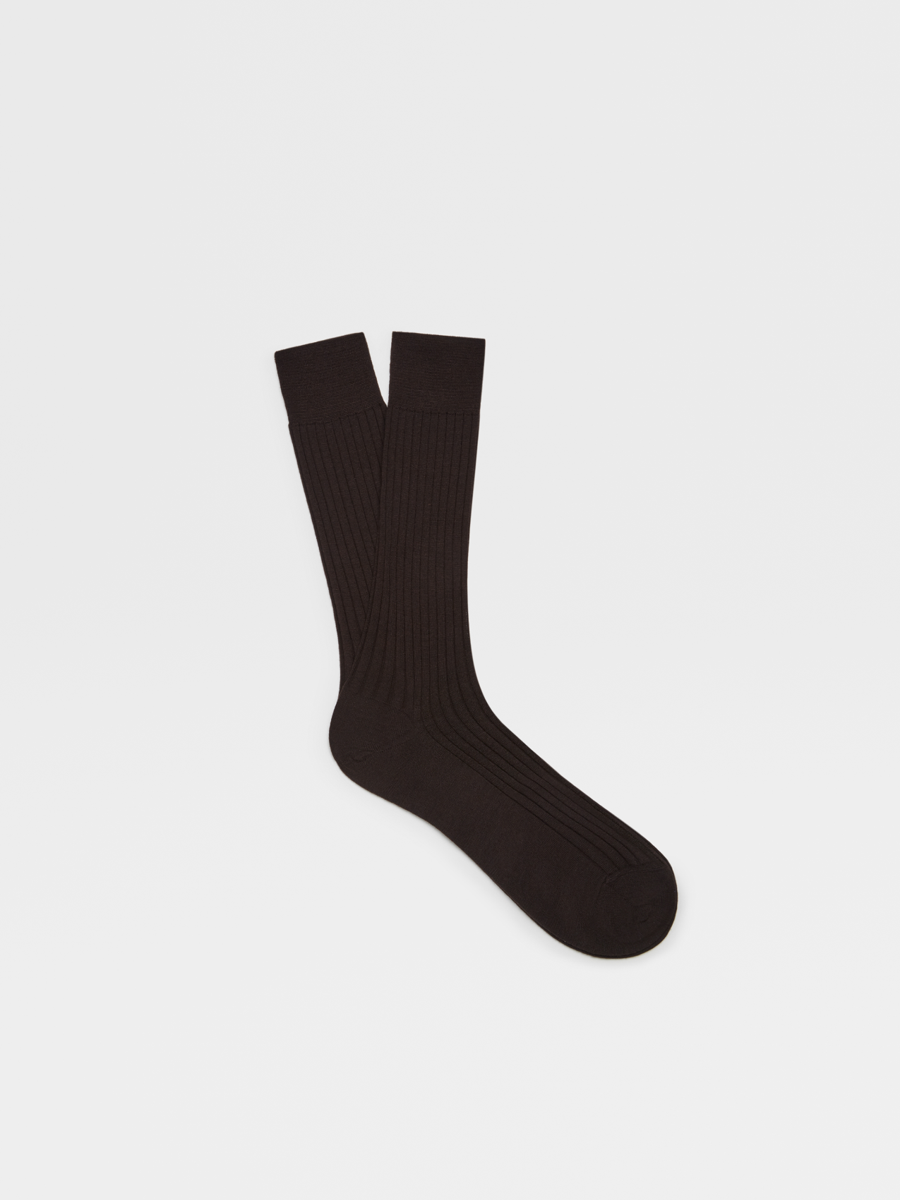 Brown Wool Ribbed Mid Calf Socks